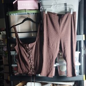 Fashion Nova Chocolate Lace-Up Jumpsuit